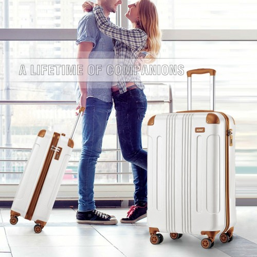 K1777-1L - Kono 19 Inch ABS Lightweight Compact Hard Shell Cabin Suitcase Travel Carry-On Luggage - Cream