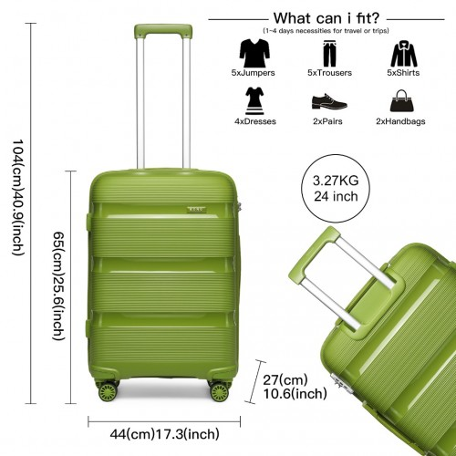K2092L - Kono Bright Hard Shell PP Suitcase 3 Pieces Set - Classic Collection - Green