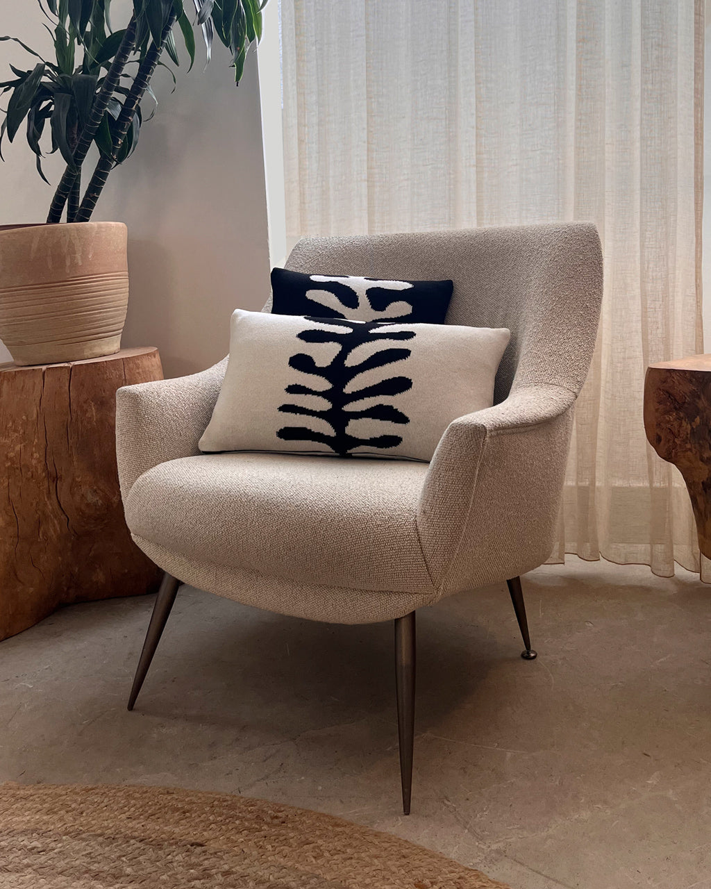 Organic Shape Wool & Cashmere Knitted Cushion White