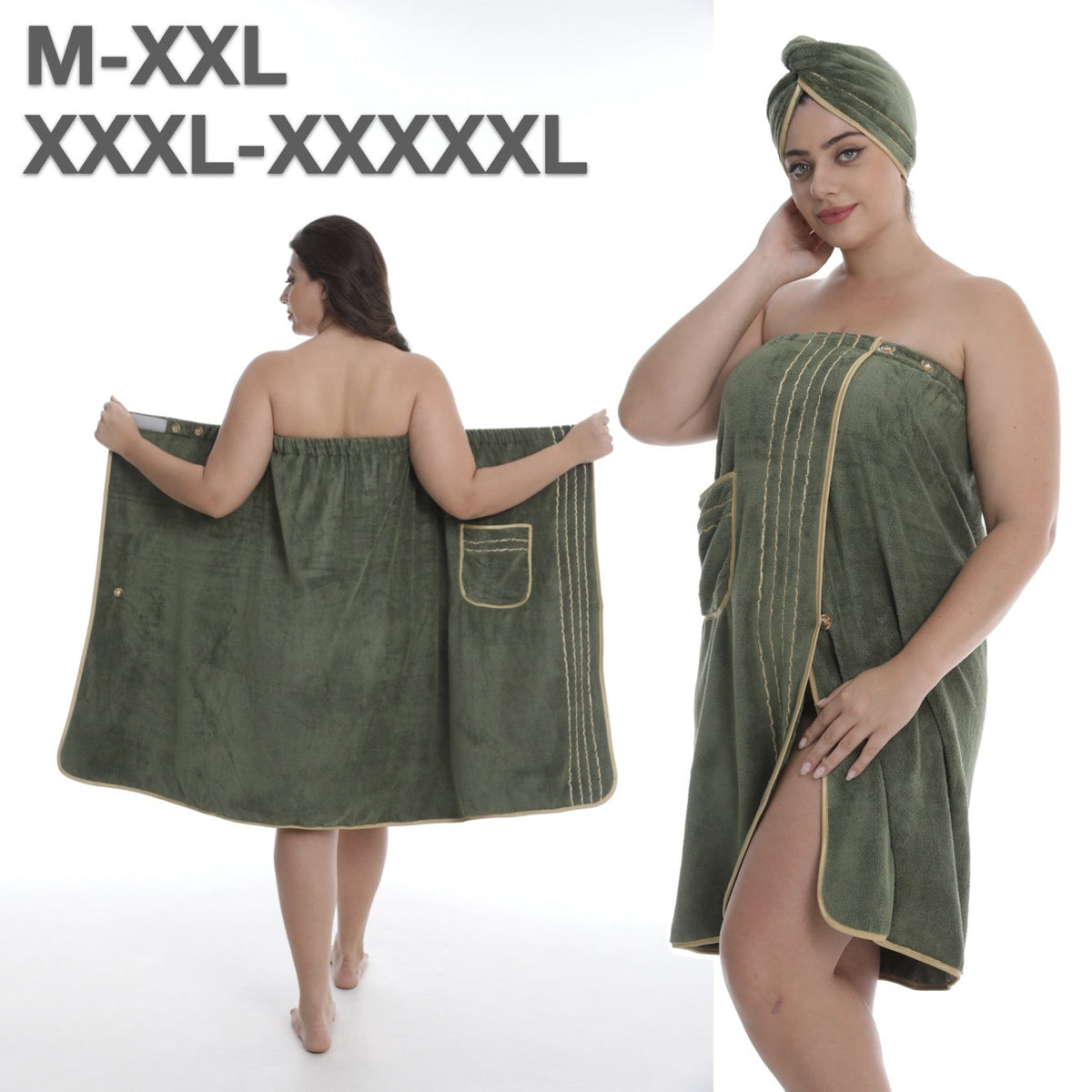 Plus-size Bath Skirt Coral Fleece Bathrobe And Bath Cap Set