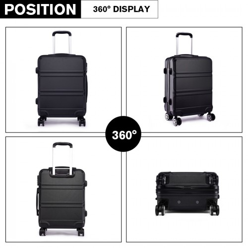 K1871-1L - Kono ABS 24 Inch Sculpted Horizontal Design Suitcase - Black