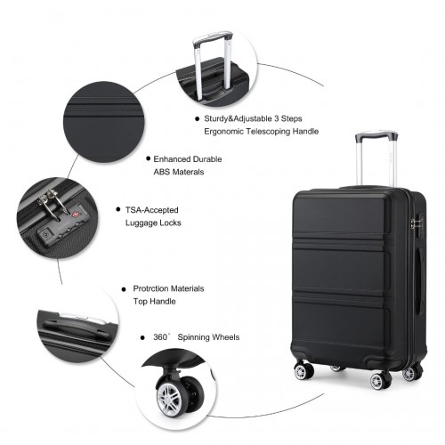 K1871-1L - Kono ABS 24 Inch Sculpted Horizontal Design Suitcase - Black