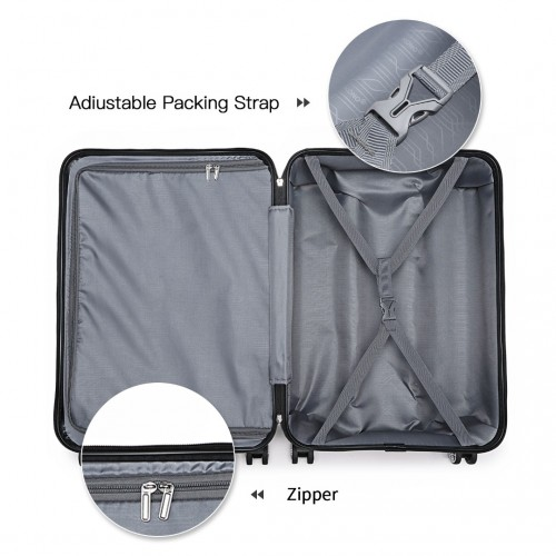 K1871-1L - Kono ABS 28 Inch Sculpted Horizontal Design Suitcase - Black