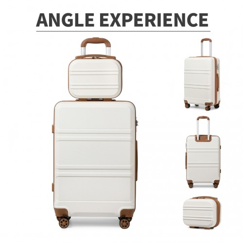 K1871-1L - Kono ABS 4 Wheel Suitcase Set with Vanity Case - Cream
