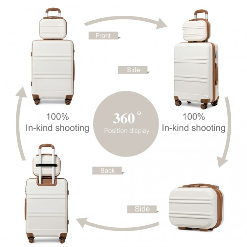 K1871-1L - Kono ABS 4 Wheel Suitcase Set with Vanity Case - Cream