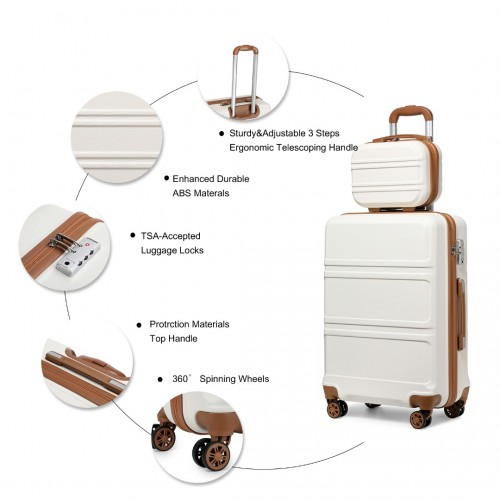 K1871-1L - Kono ABS 4 Wheel Suitcase Set with Vanity Case - Cream