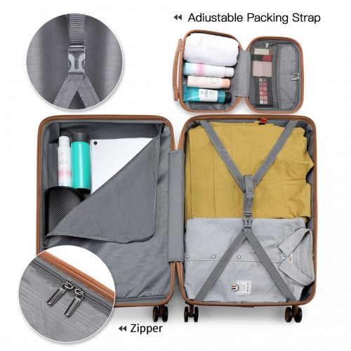 K1871-1L - Kono ABS 4 Wheel Suitcase Set with Vanity Case - Cream