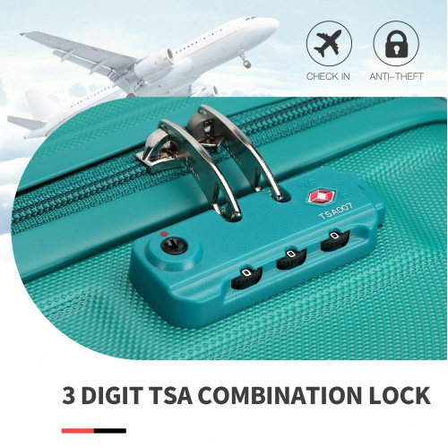 K1871-1L - Kono ABS 4 Wheel Suitcase Set with Vanity Case - Teal