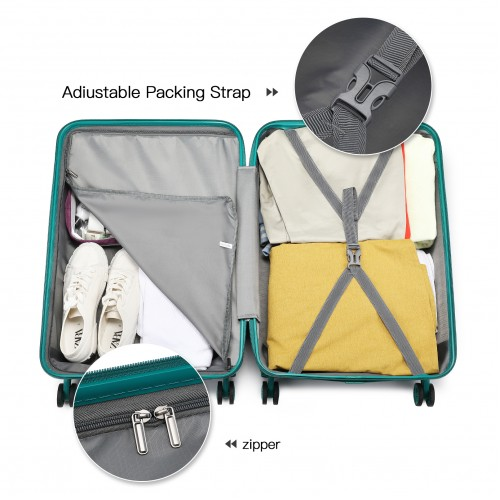 K1871-1L - Kono ABS 4 Wheel Suitcase Set with Vanity Case - Teal