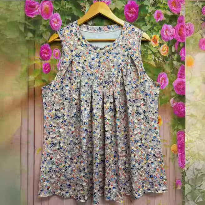 Summer Plus Size Printed Round Neck Sleeveless Vest