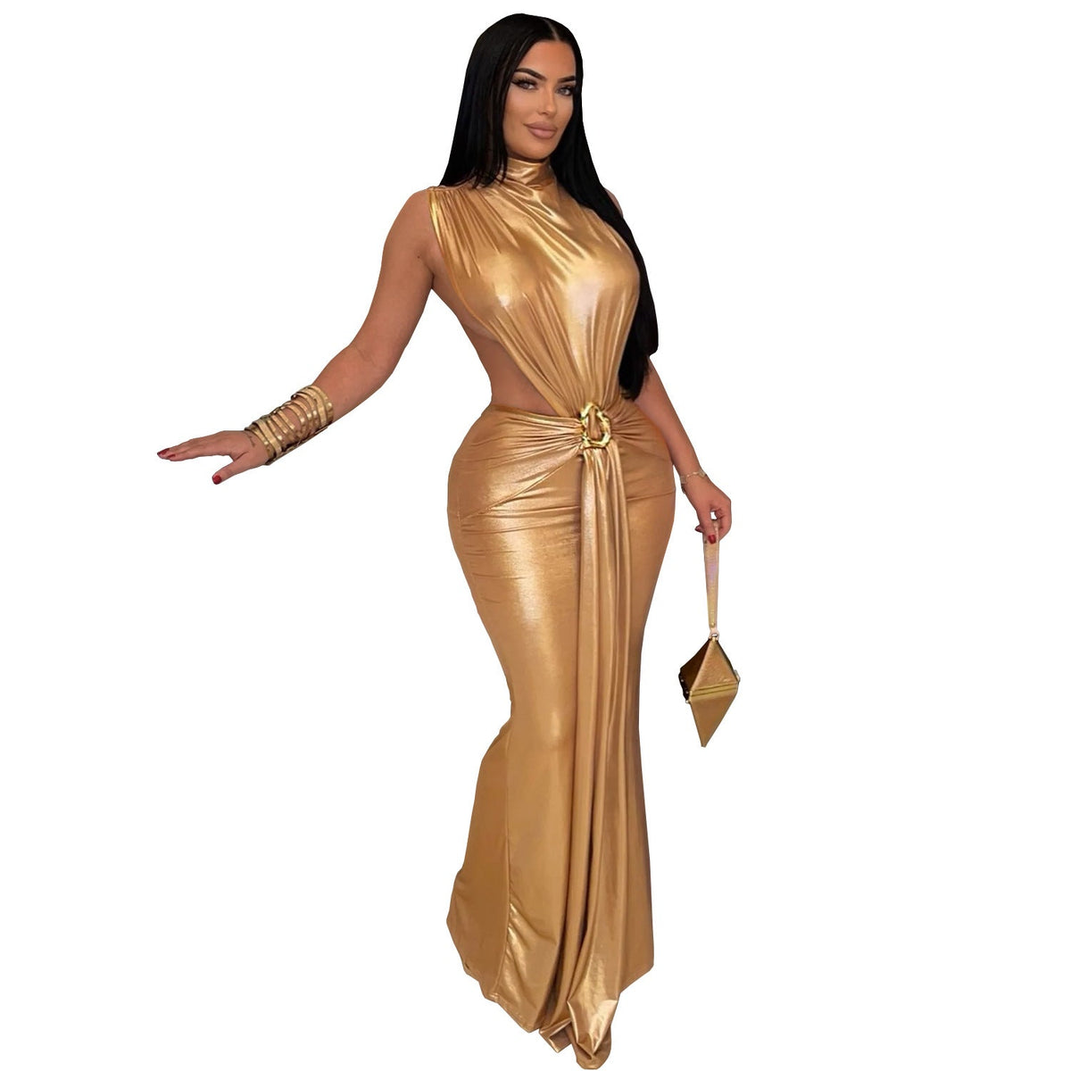 Wear Sexy Elegant Turtleneck Arm Covering Split Dress