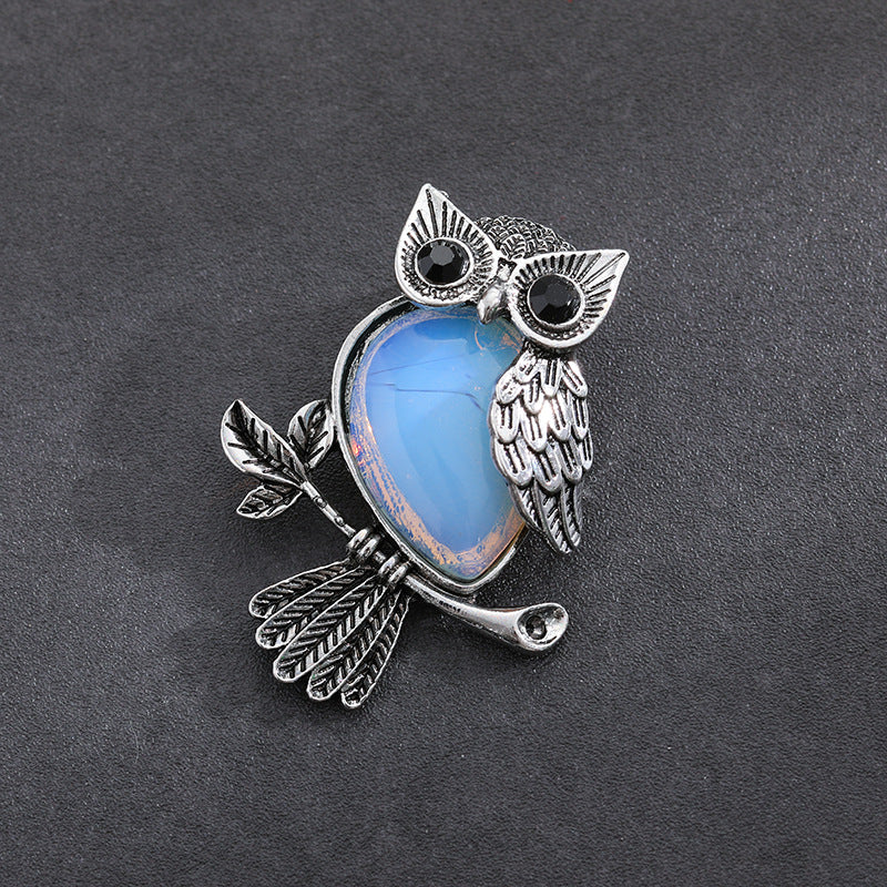Natural Stone Crystal Pendant Owl Pendant Alloy Accessories Necklace