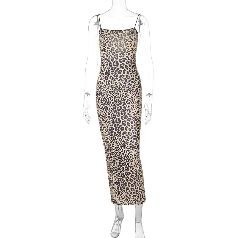 Women's Summer Fashion Printed Backless Slim Fit Sling Dress