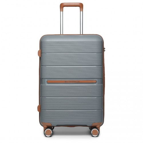 K2392L - British Traveller 24 Inch Multi-Texture Polypropylene Hard Shell Suitcase With TSA Lock - Grey And Brown