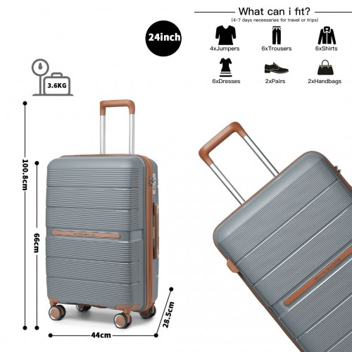 K2392L - British Traveller 24 Inch Multi-Texture Polypropylene Hard Shell Suitcase With TSA Lock - Grey And Brown