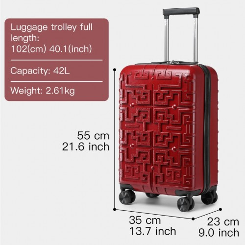 K2396L - Supercase Stylish 20 Inch Carry-On Polypropylene Hardshell Suitcase with Maze Pattern - Red
