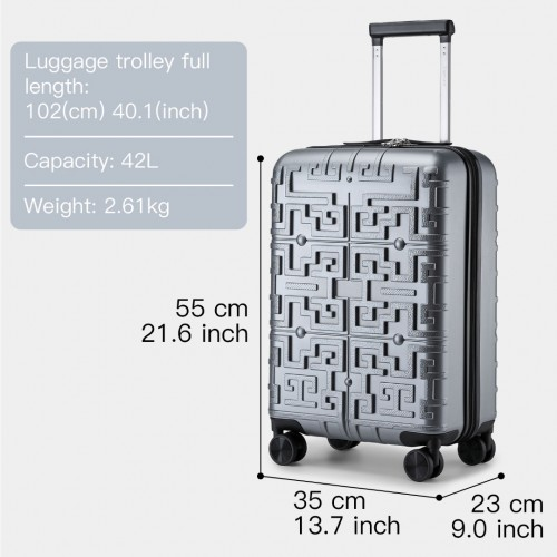 K2396L - Supercase Stylish 20 Inch Carry-On Polypropylene Hardshell Suitcase with Maze Pattern - Silver