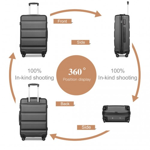 K2191L - Kono 3-Piece Lightweight ABS Hardshell Suitcase Set - 19, 24, 28 Inch with Secure TSA Lock - Grey