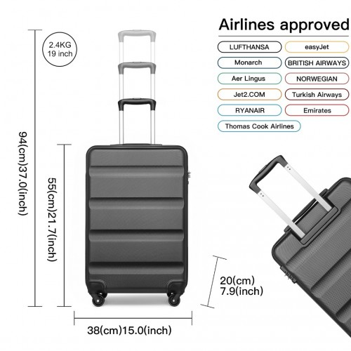 K2191L - Kono 3-Piece Lightweight ABS Hardshell Suitcase Set - 19, 24, 28 Inch with Secure TSA Lock - Grey