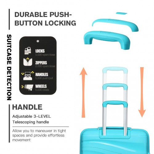 K2094L - Kono Lightweight Polypropylene Hard Shell 4 Piece Suitcase Set With TSA Lock And Vanity Case - Blue