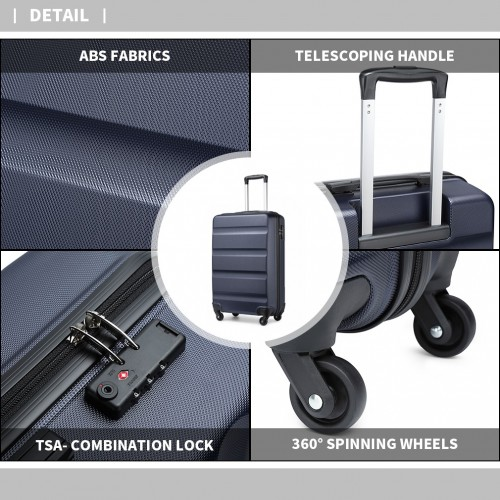 K2191L - Kono 19 Inch Cabin Size Carry On Suitcase - Streamlined Lightweight ABS Hardshell with Secure TSA Lock - Navy