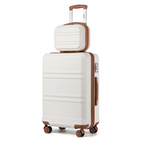 K1871-1L - Kono ABS 4 Wheel Suitcase Set with Vanity Case - Cream