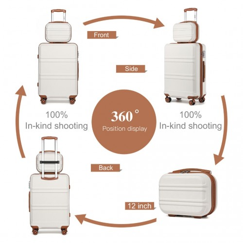 K1871-1L - Kono ABS 4 Wheel Suitcase Set with Vanity Case - Cream
