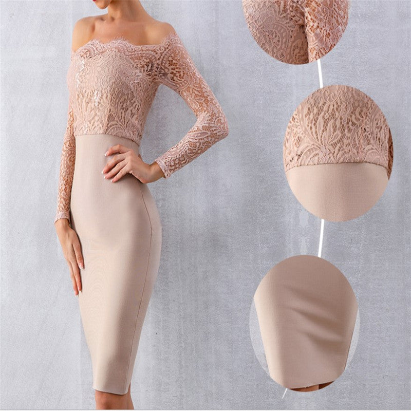 Long sleeve slash neck dress