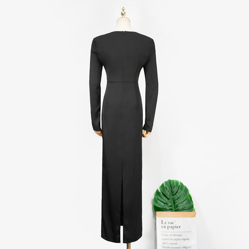 Black Long Sleeved Square Neck Dress For Women