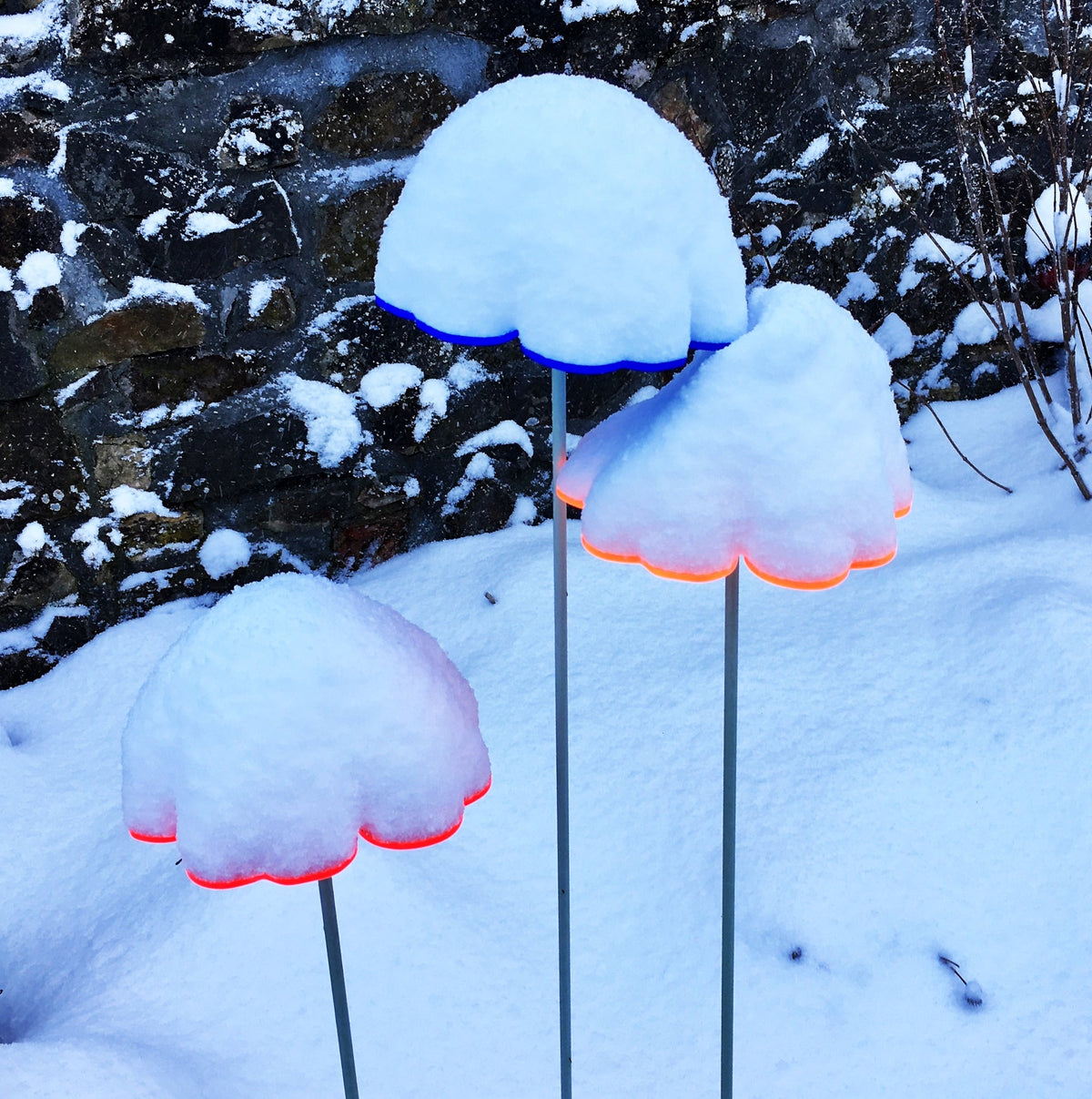 Large Garden Décor Ornaments Set of 3 'Double Blossoms'