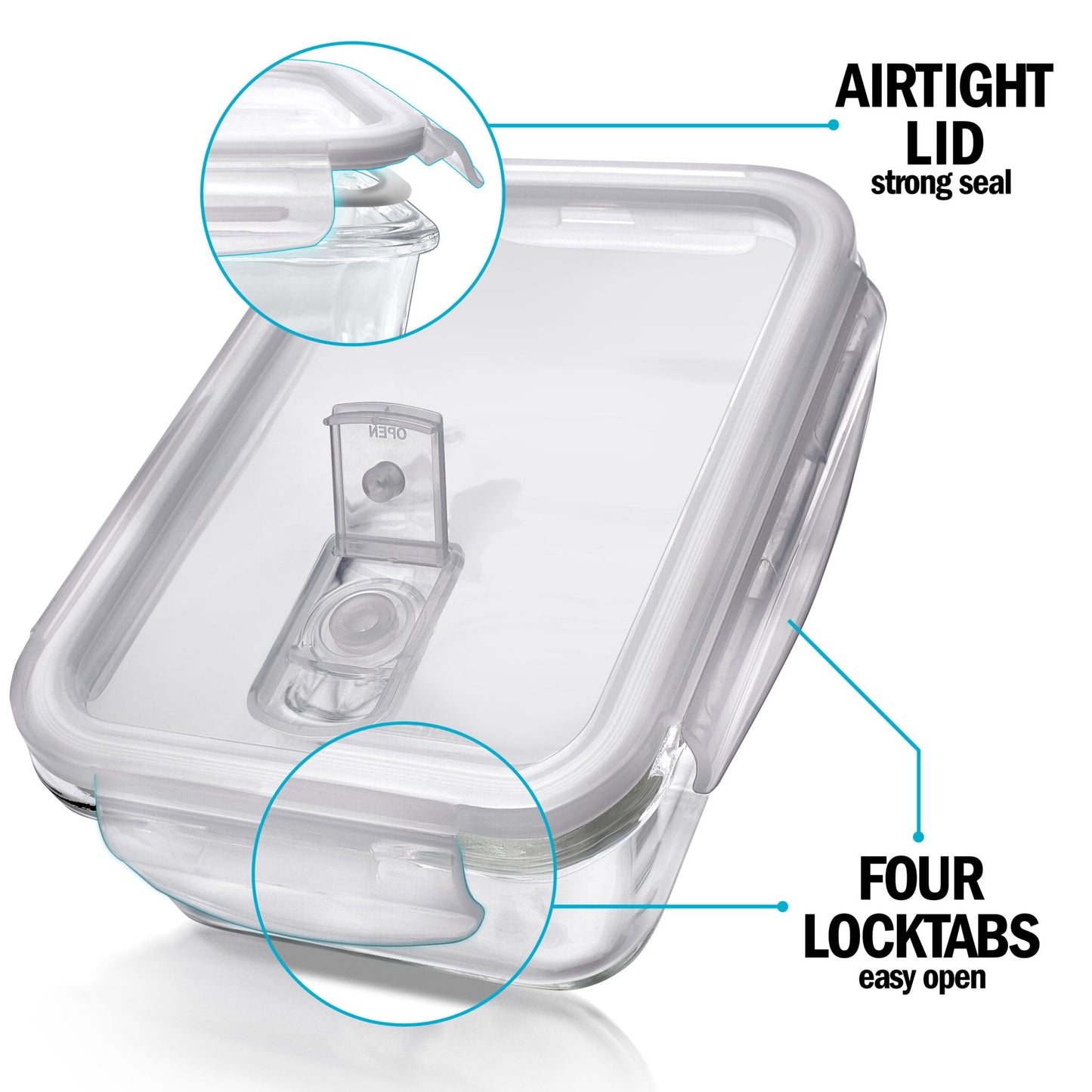 Igluu Glass Meal Prep Containers with Steam Vent Lids | 840ml | 5 Pack + Bonus Lid