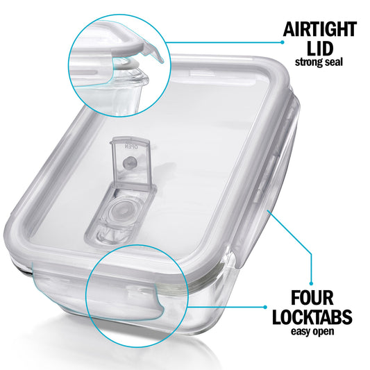 Igluu Glass Meal Prep Containers with Steam Vent Lids | 840ml | 5 Pack + Bonus Lid