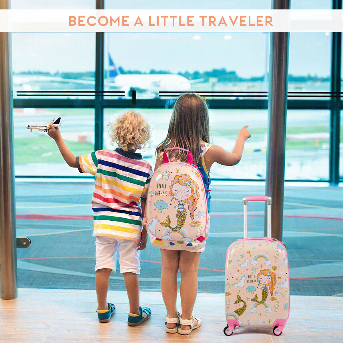 ABS Kids Backpack Luggage Set Children Suitcase Travel Schoo-Navy