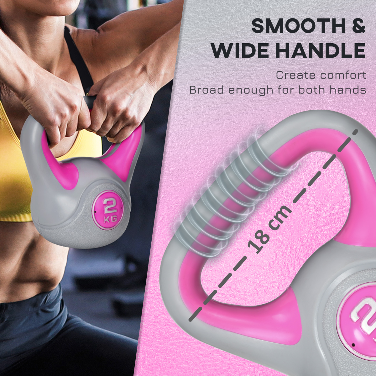 SPORTNOW 2kg Kettle Bell with Handle for Home Gym, Pink and Grey