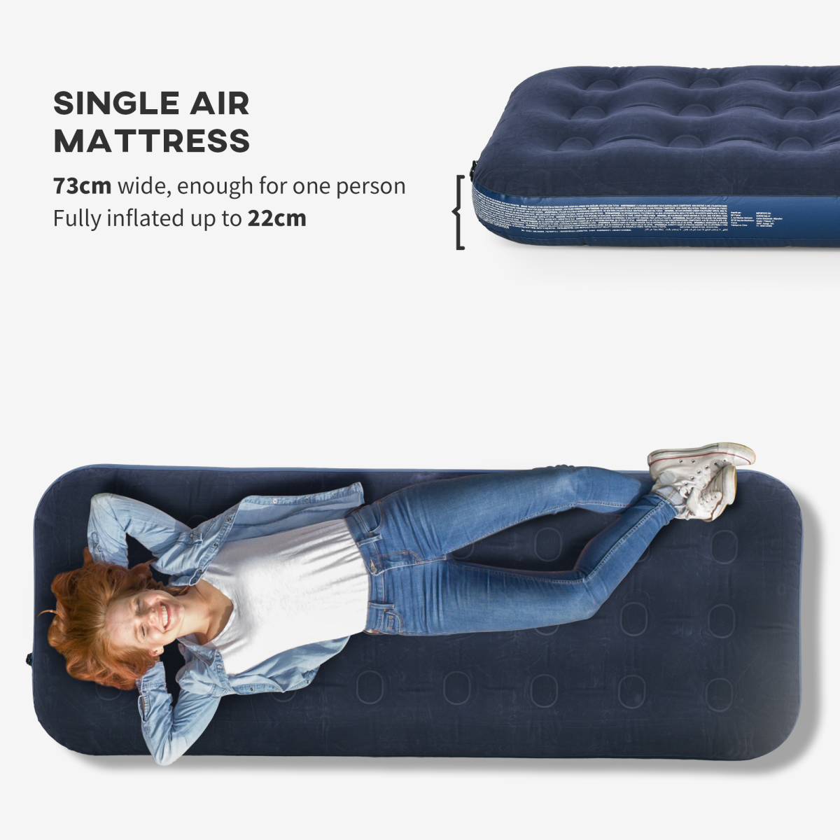 Outsunny Single Air Mattress, Portable Air Bed with Flocked Surface, Blue