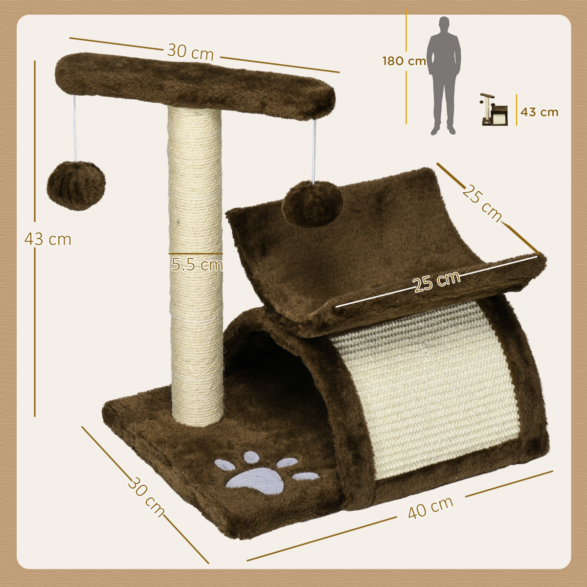 Cat Tree Plush Scratcher Kitty Activity Play Center Top Bar Tunnel Dangling Ball