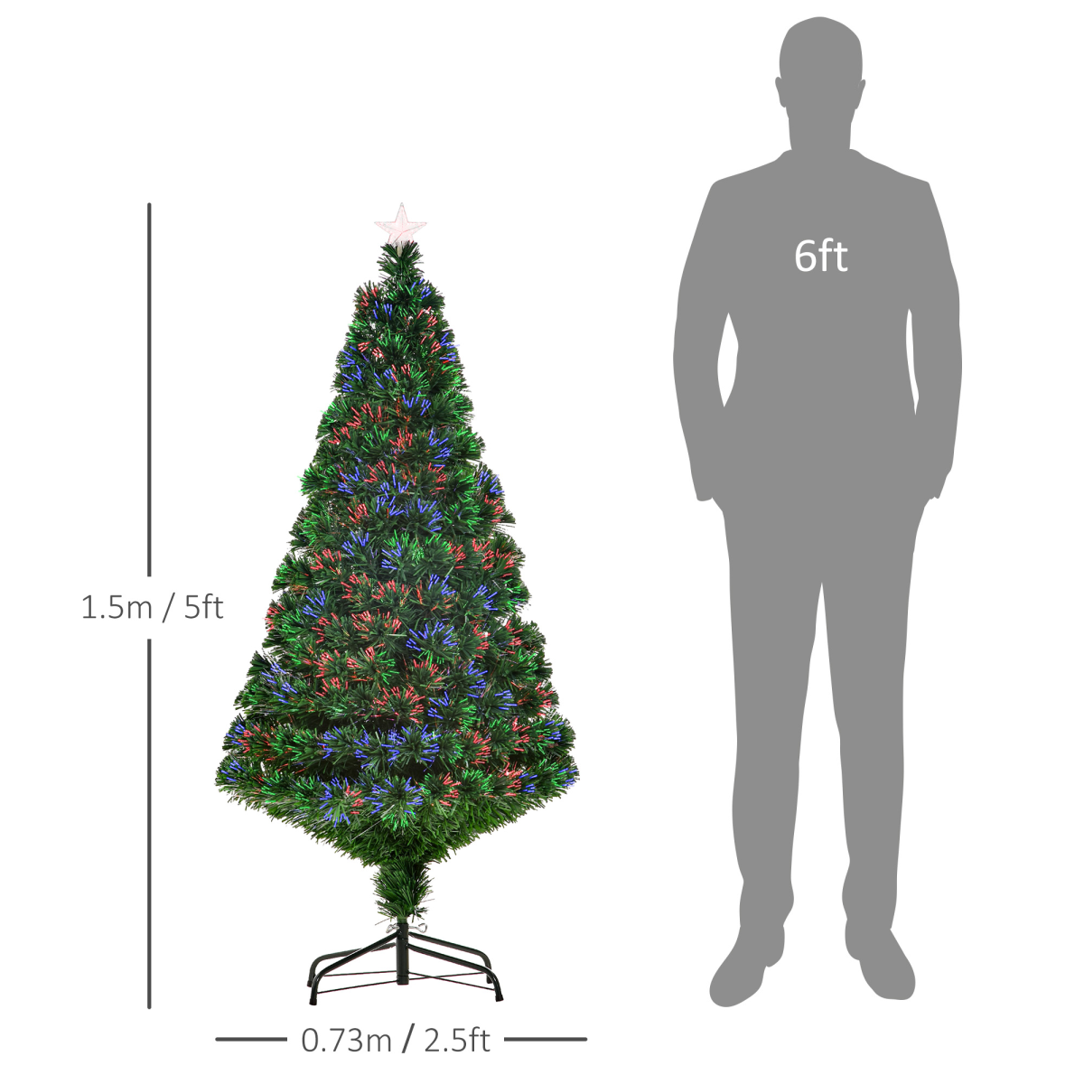 Pre-Lit Fibre Optic Artificial Christmas Tree Tree Topper Multi-Colour 5ft