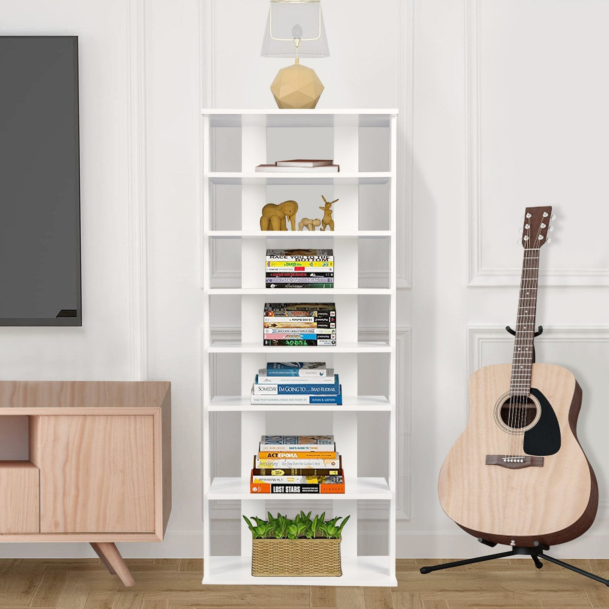 Extra Wide Wooden Vertical Shoe Rack with 7 Shelves-Black