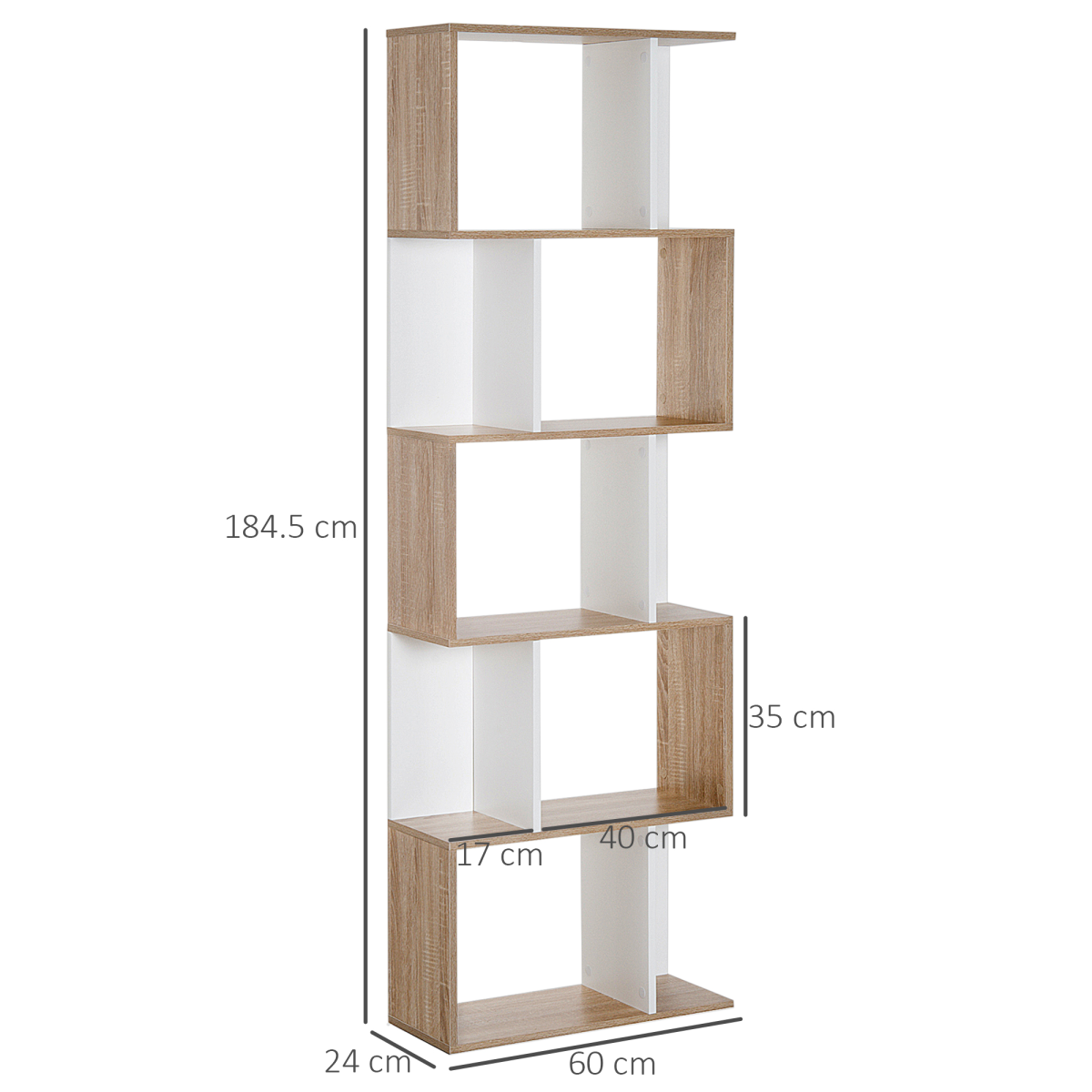 5-tier Display Shelving Storage Bookcase S Shape design Unit Natural