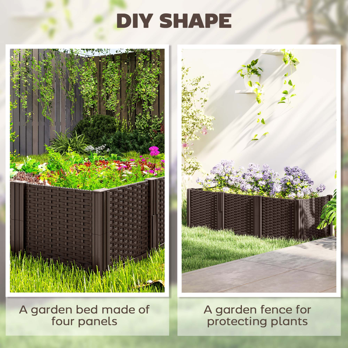 Outsunny Plastic Planter Box Kit, Modular Raised Bed for Flowers, Herbs