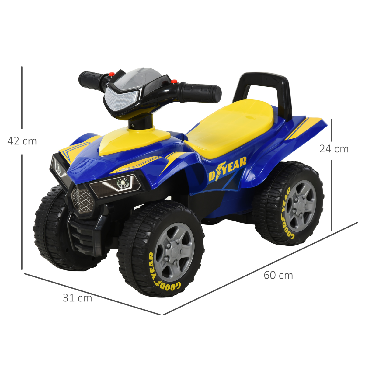 Goodyear Baby Quad Ride-On Walker w/ Lights Horn Storage 18-36 Months HOMCOM
