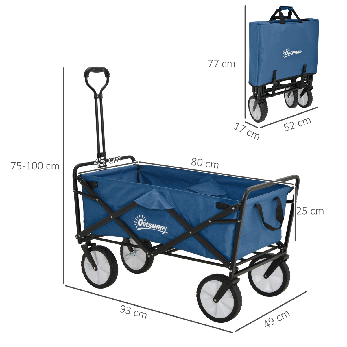 Pull Along Cart Folding Cargo Wagon Trailer Trolley For Beach Garden w/ Handle