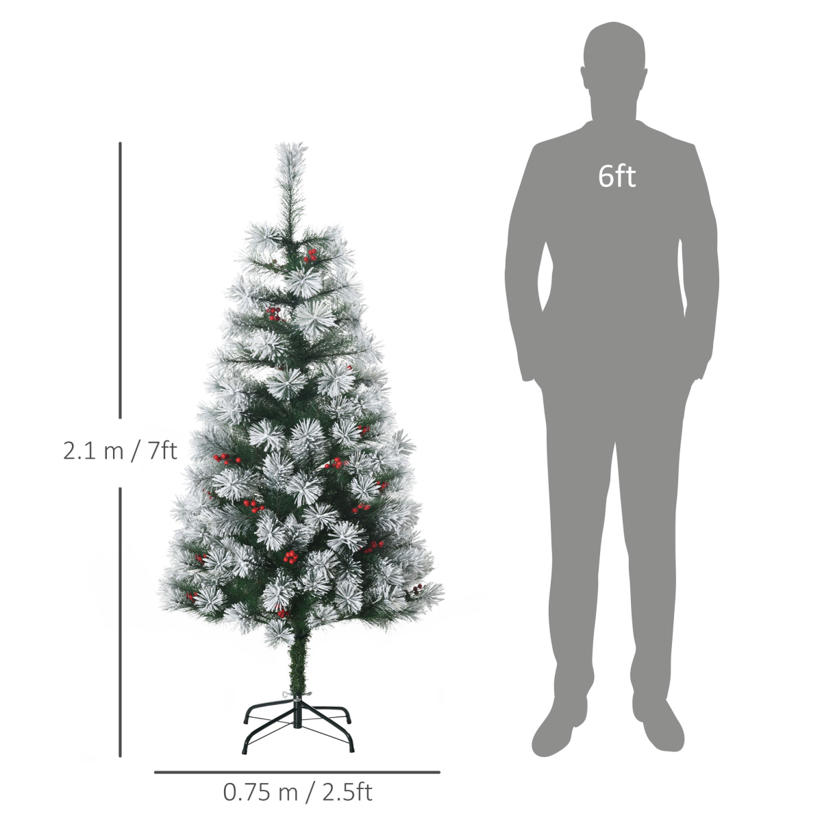 5ft Indoor Christmas Tree Artificial Berry Xmas Deco Metal Stand and 184 Tips