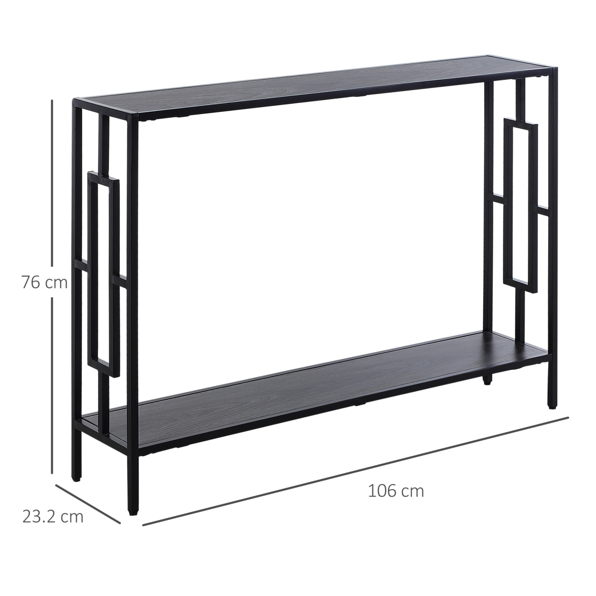Console Table  2 Shelves MDF Steel Frame in Art Deco Square Style 76x106cm