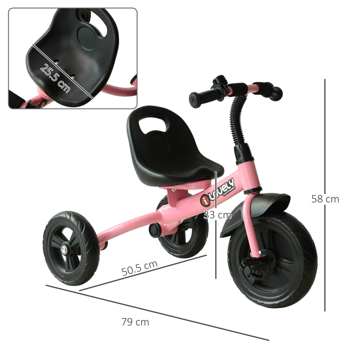 Baby Kids Children Toddler Tricycle Ride on Trike W/ 3 Wheels Pink HOMCOM