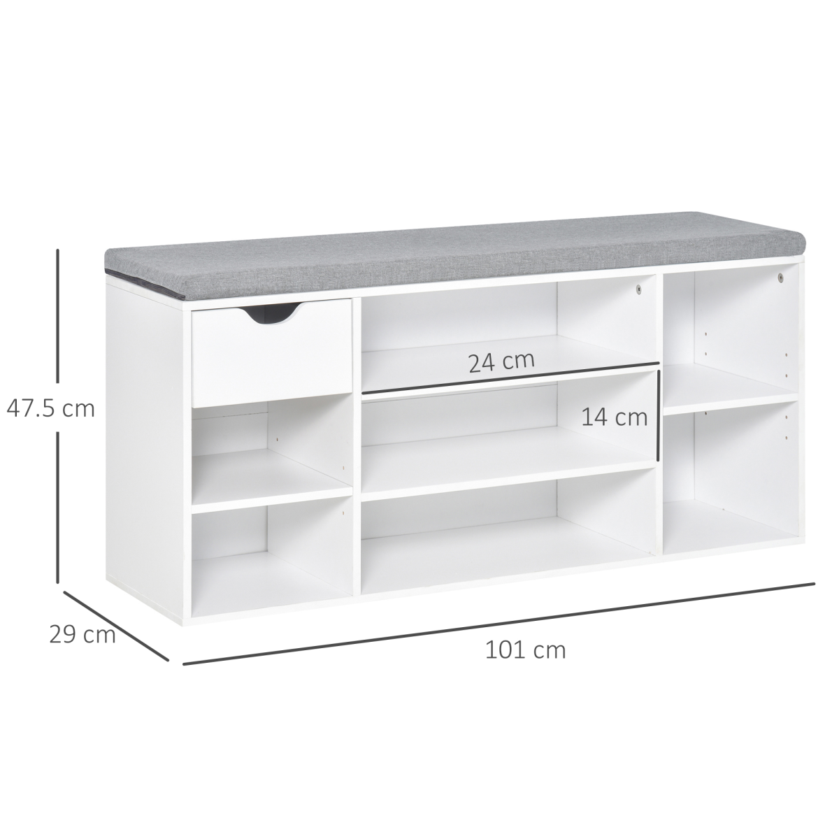 HOMCOM Shoe Storage Cabinet Bench w/ Cushion Adjustable Shelves White and Grey