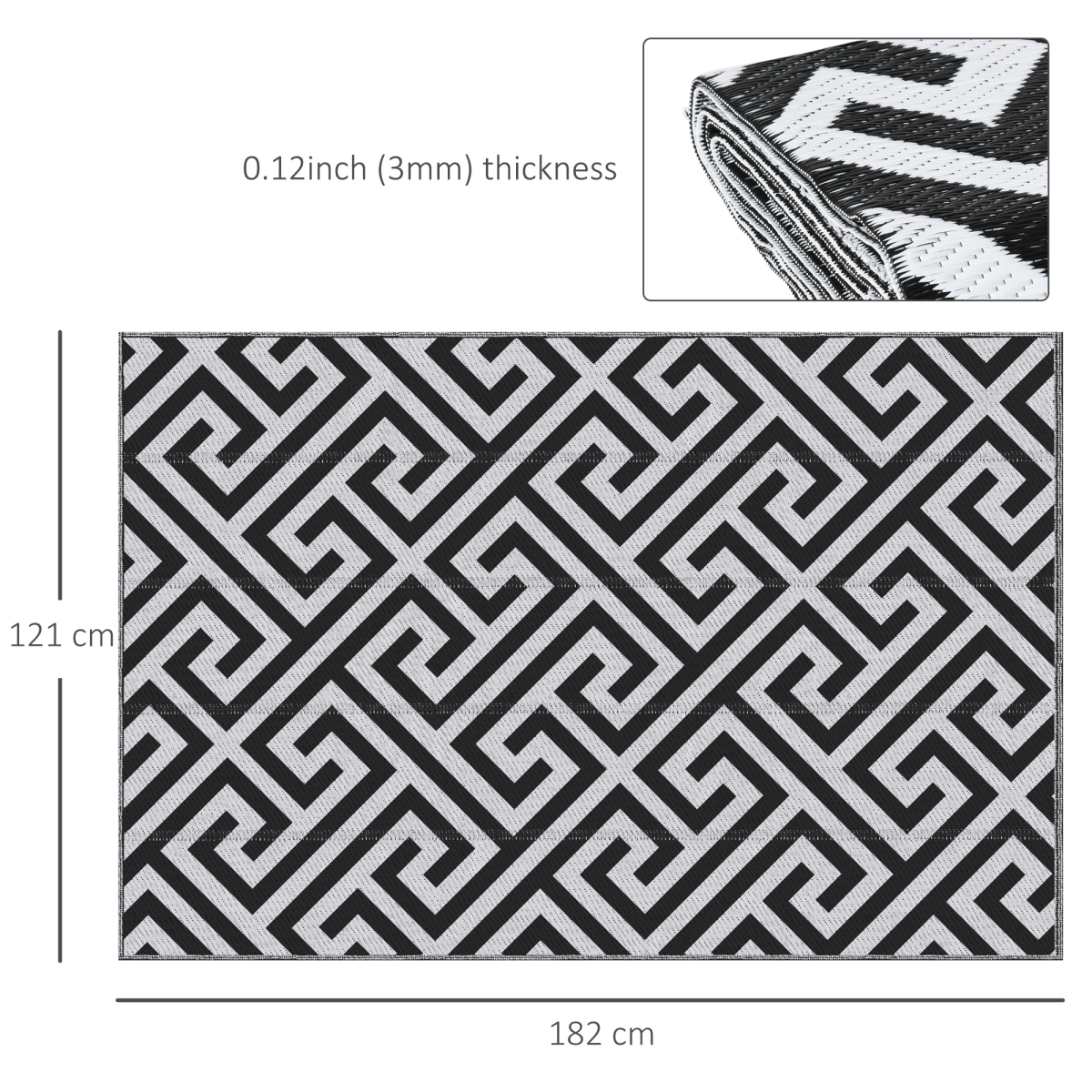 121x182cm Reversible Outdoor Rug Portable Plastic Straw RV  Outsunny