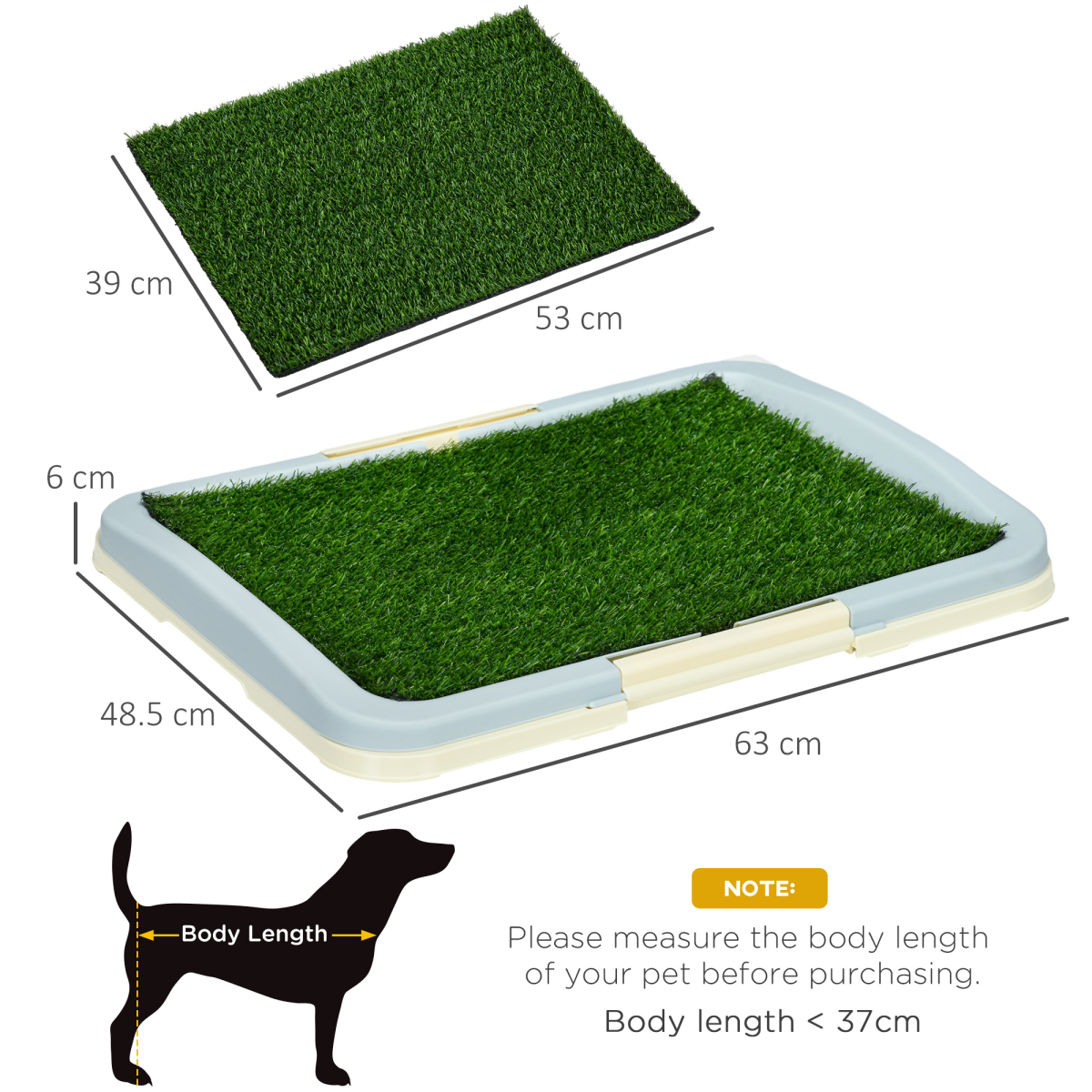 PawHut Dog Toilet Indoor w/ Artificial Grass, Grid Panel, Tray, 63 x 48.5cm