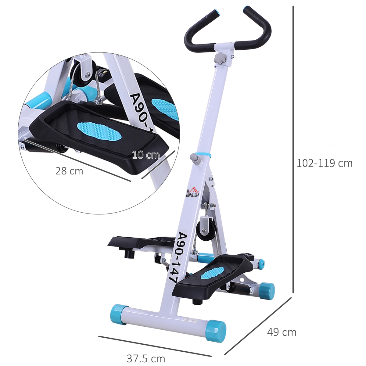 Stepper Fitness Exercise Handle Bar Machine Cardio Foldable Workout HOMCOM