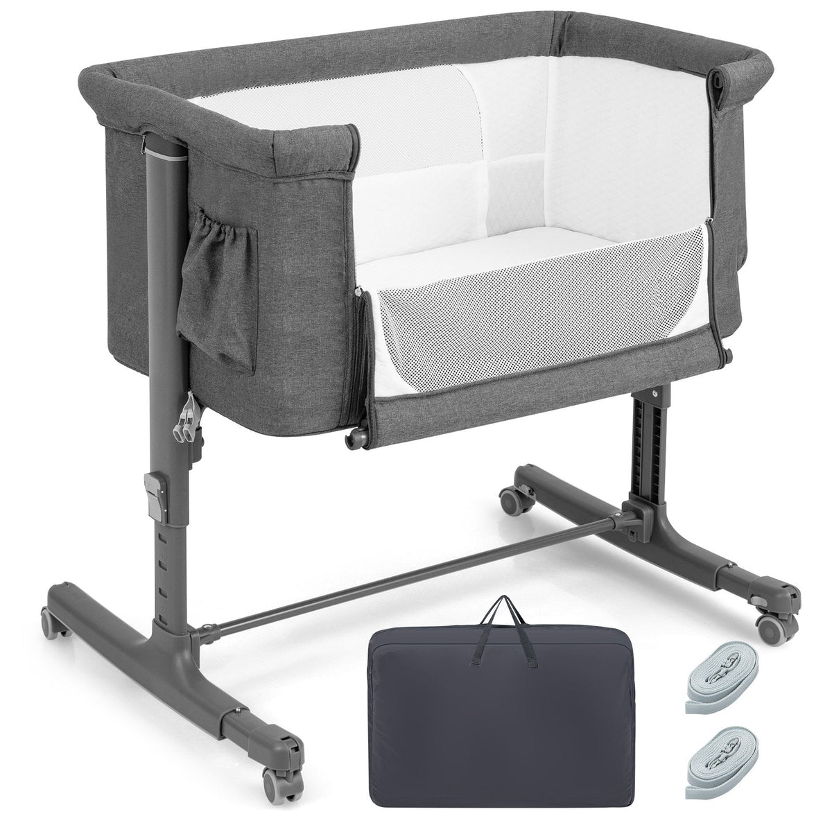 3-in-1 Adjustable Baby Bedside Bassinet with Mattress-Beige